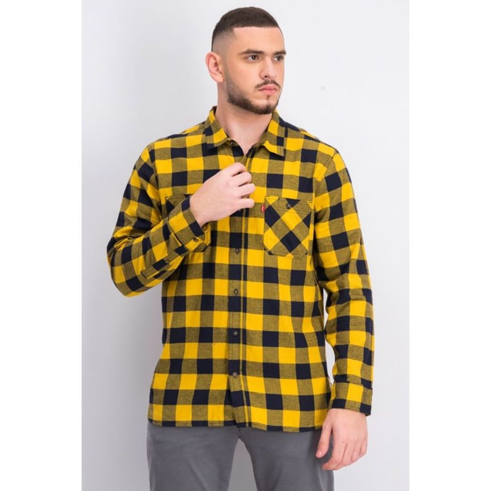 Levi's Men's Yanda Buffalo Plaid Flannel Shirt Yellow Size Medium